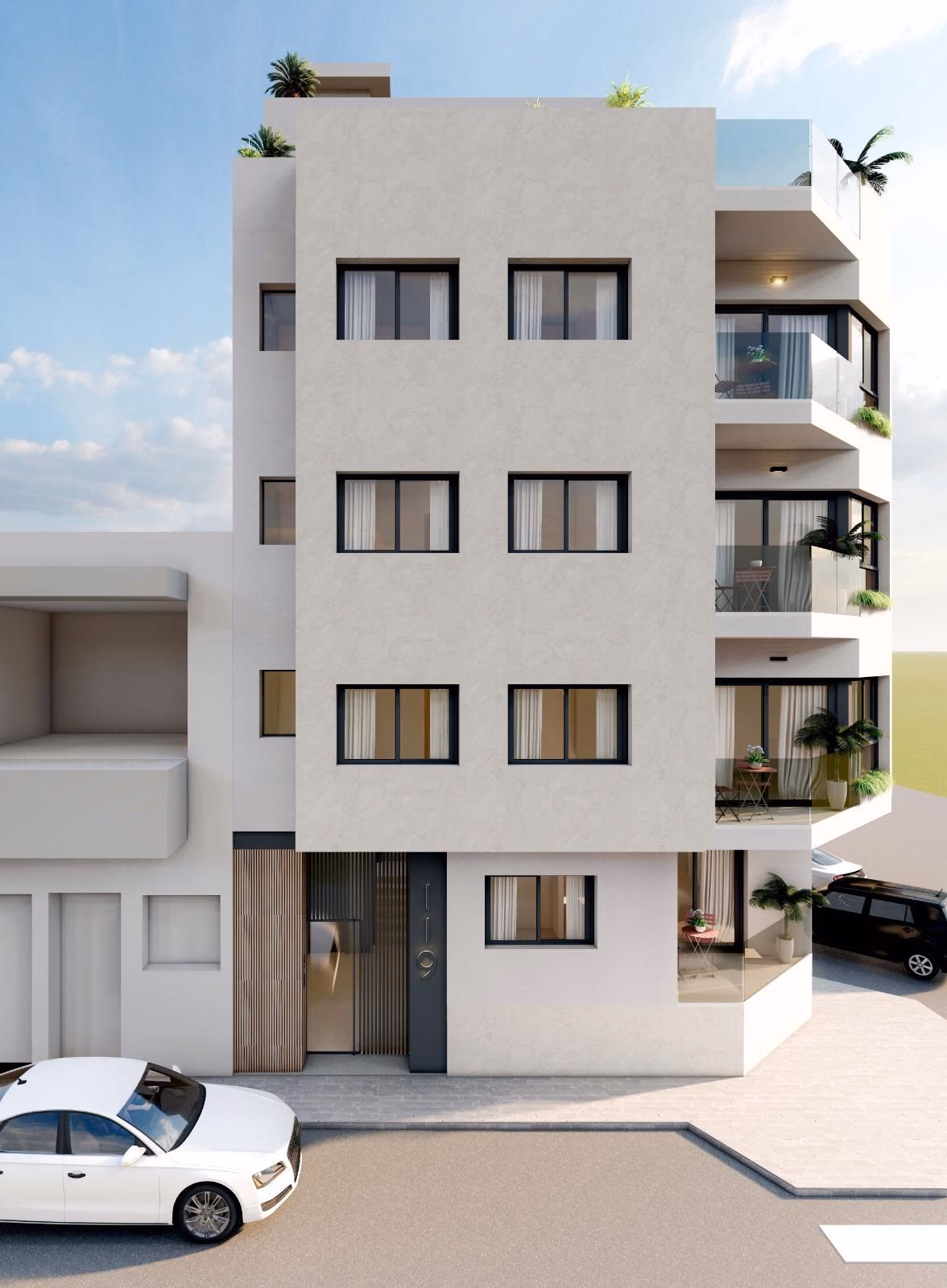 Widok z ulicy na budynek apartamentowy Royal Star