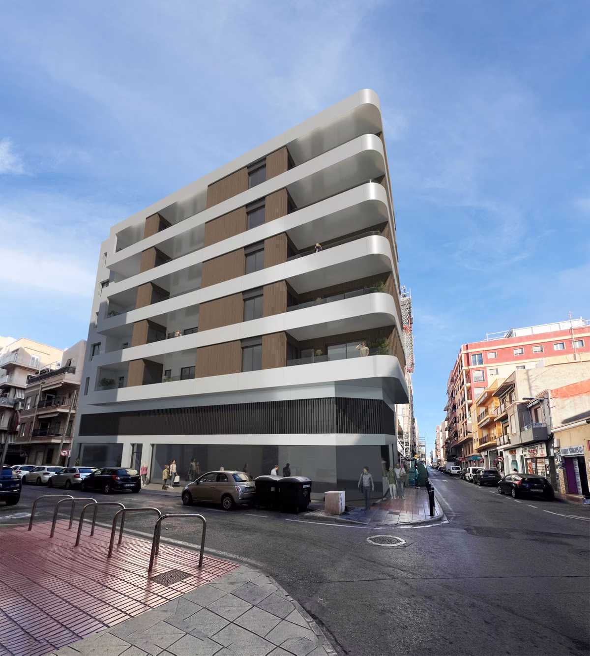 Eckfassade von Santa Pola Elegance in Weiß und Dunkelbraun, Zentrum von Santa Pola