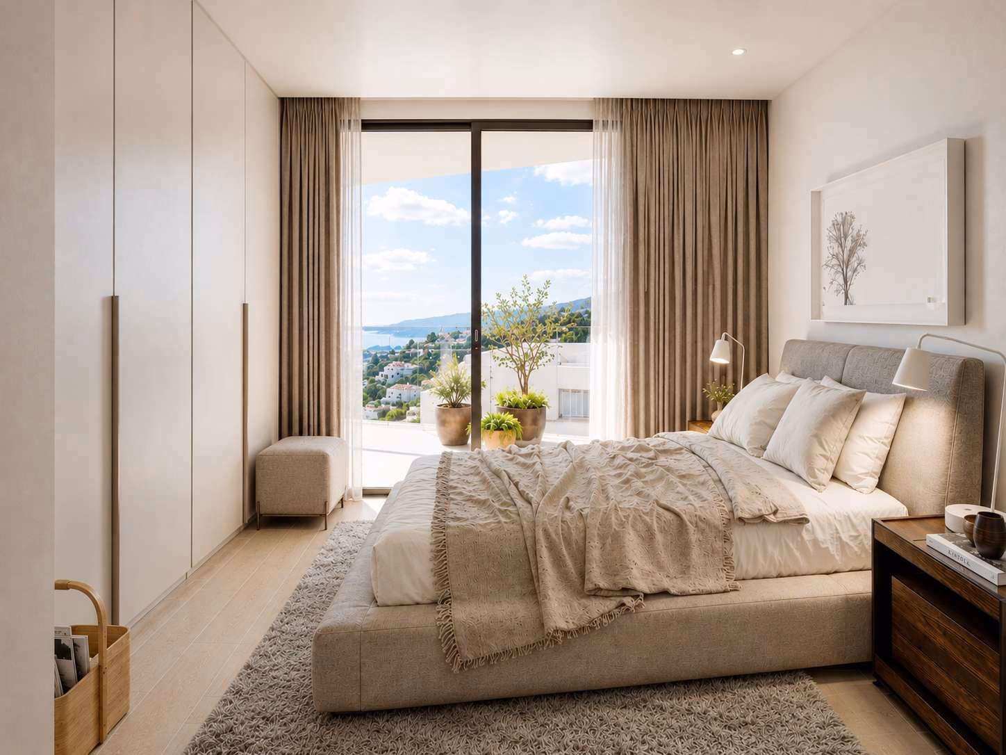 Schlafzimmer mit raumhohem Fenster