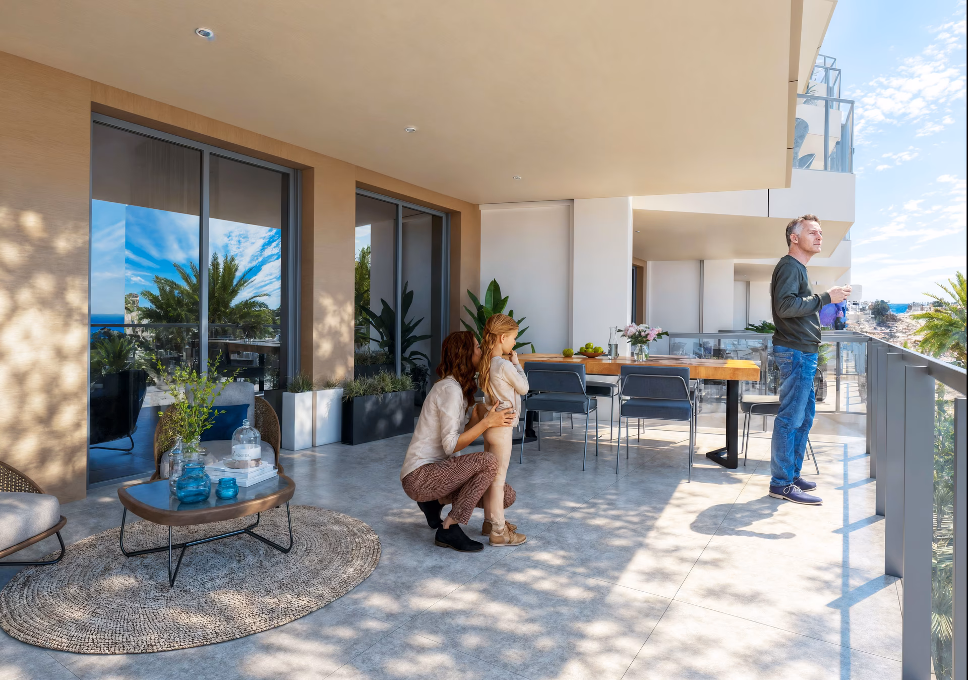 Terrasse mit Essbereich und Gartenmöbeln