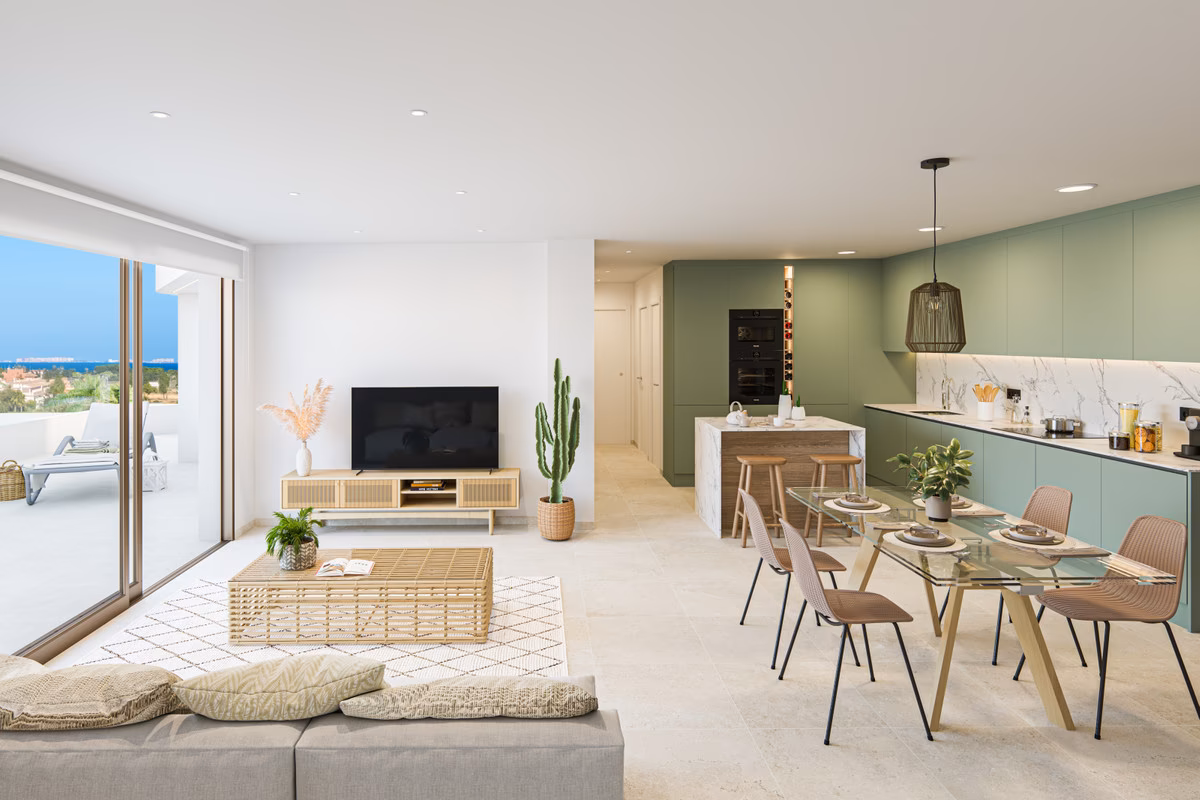 Open living, dining and kitchen
