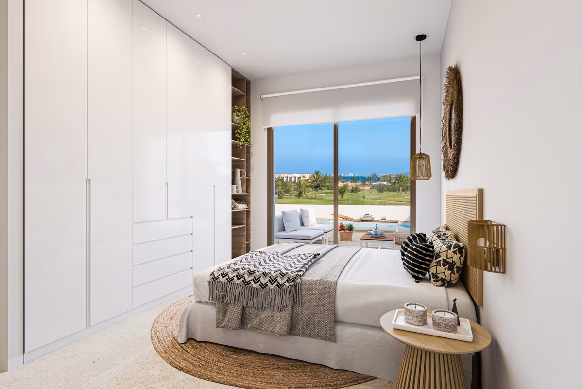 Bedroom with a green outlook
