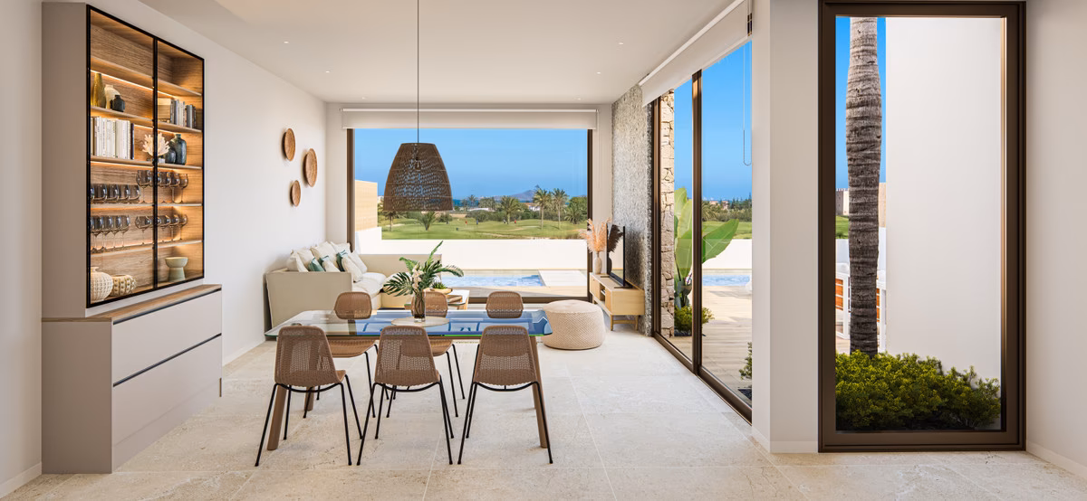Living room with golf views