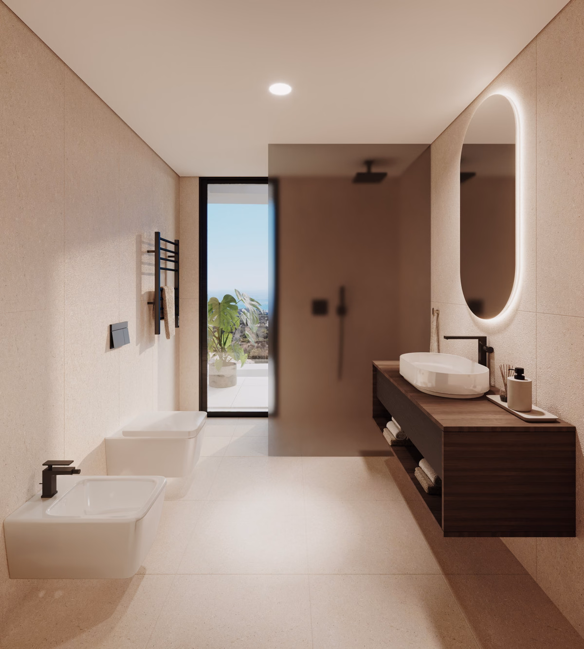 Bathroom with freestanding bath and walk-in shower in a Serenity Hills townhouse