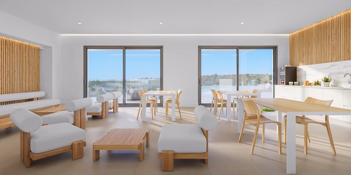 Séjour-salle à manger en bois et blanc