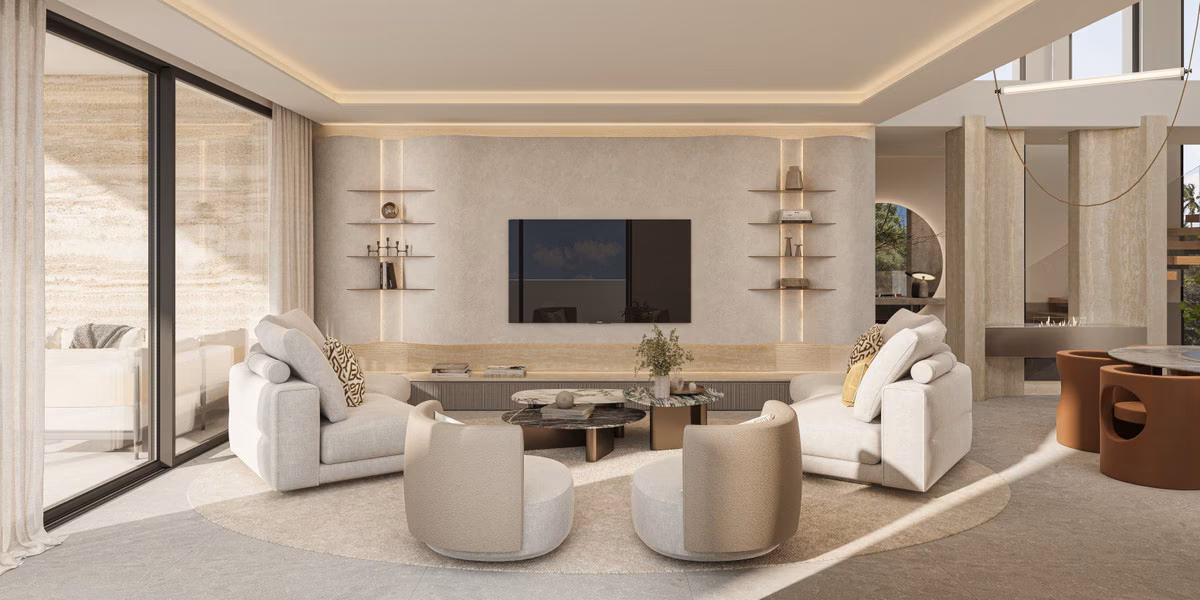 Living room with TV wall in a Sotomar villa