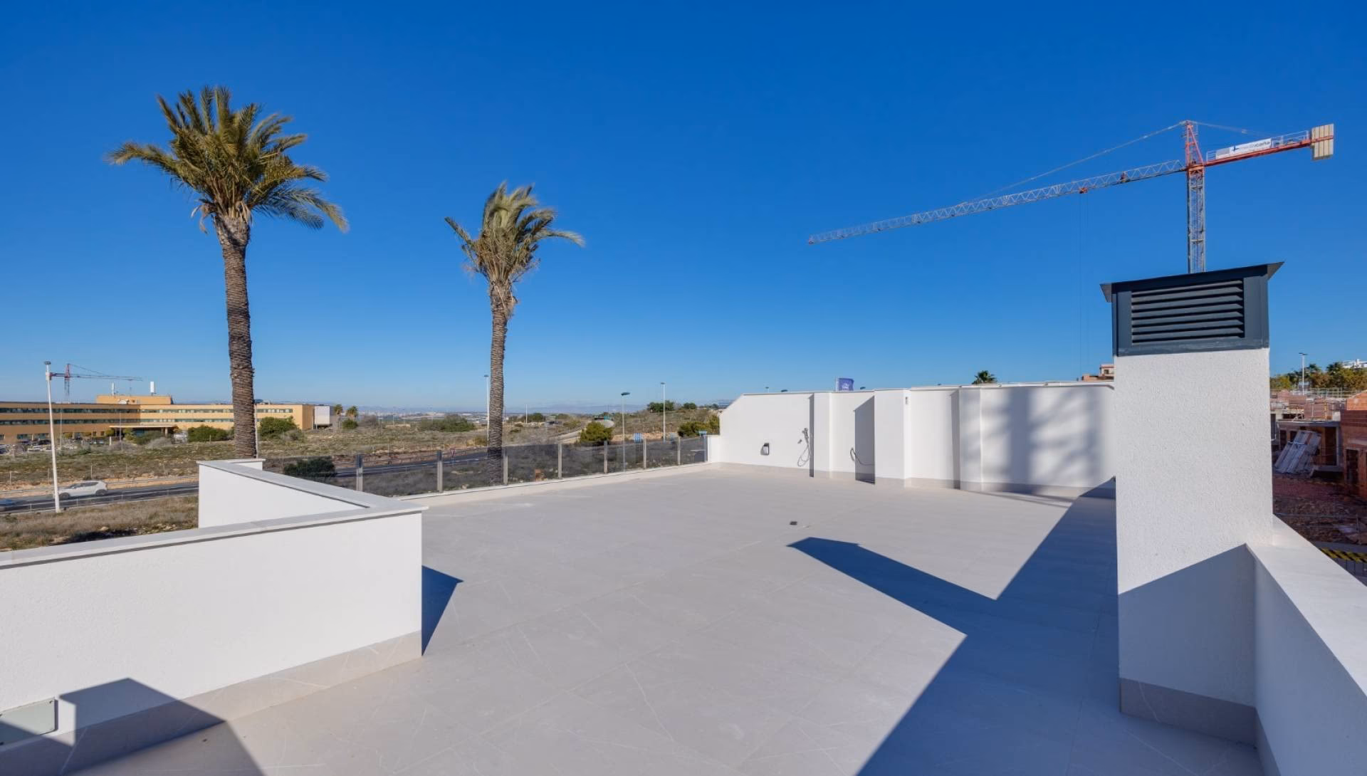 Dachsolarium mit Palmen hinter der Brüstung