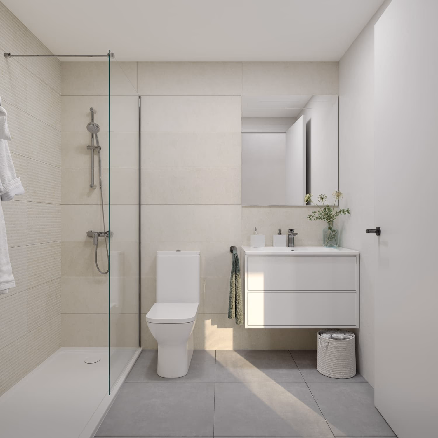 Baño con ducha de obra
