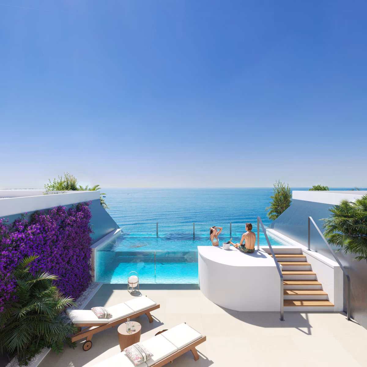 Adults-only infinity pool with sea views at Torre Biznaga