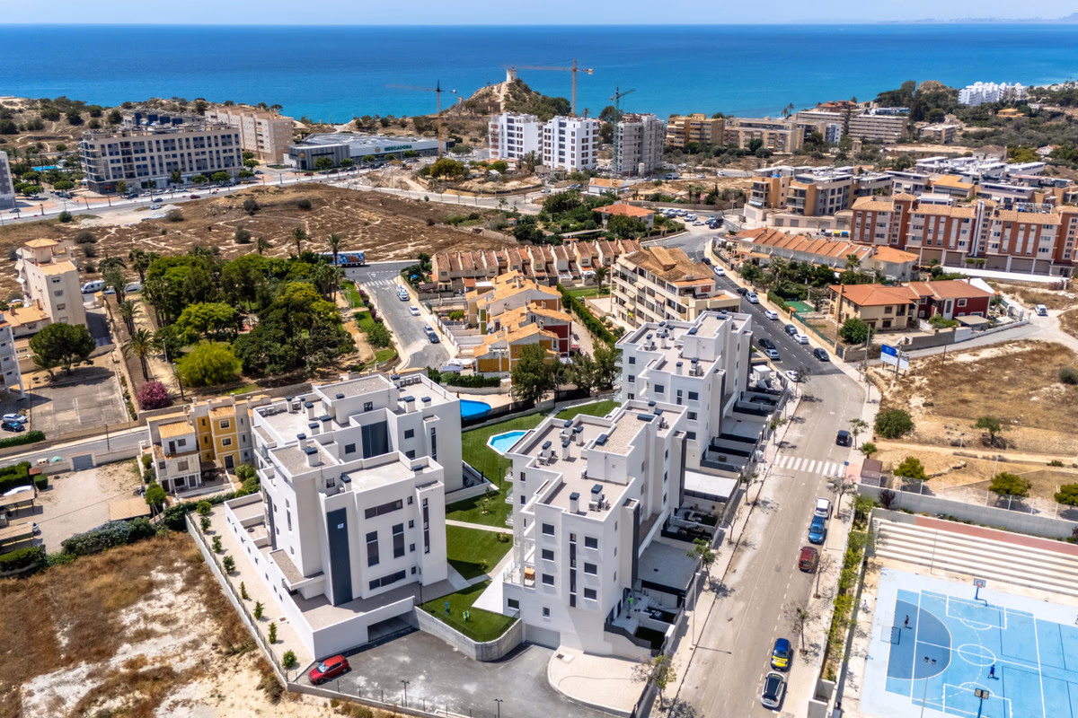 Aerial view of Villajoyosa old town and the Mediterranean