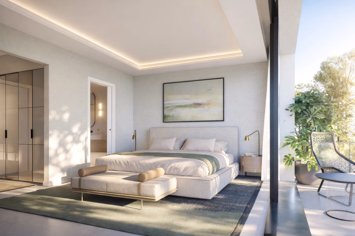 Dormitorio con puertas correderas a la terraza