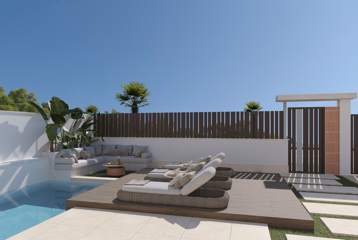 Pool terrace with a garden wall