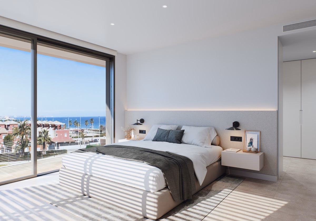 Hauptschlafzimmer mit Meerblick über die Dächer, Villa Gladiolo