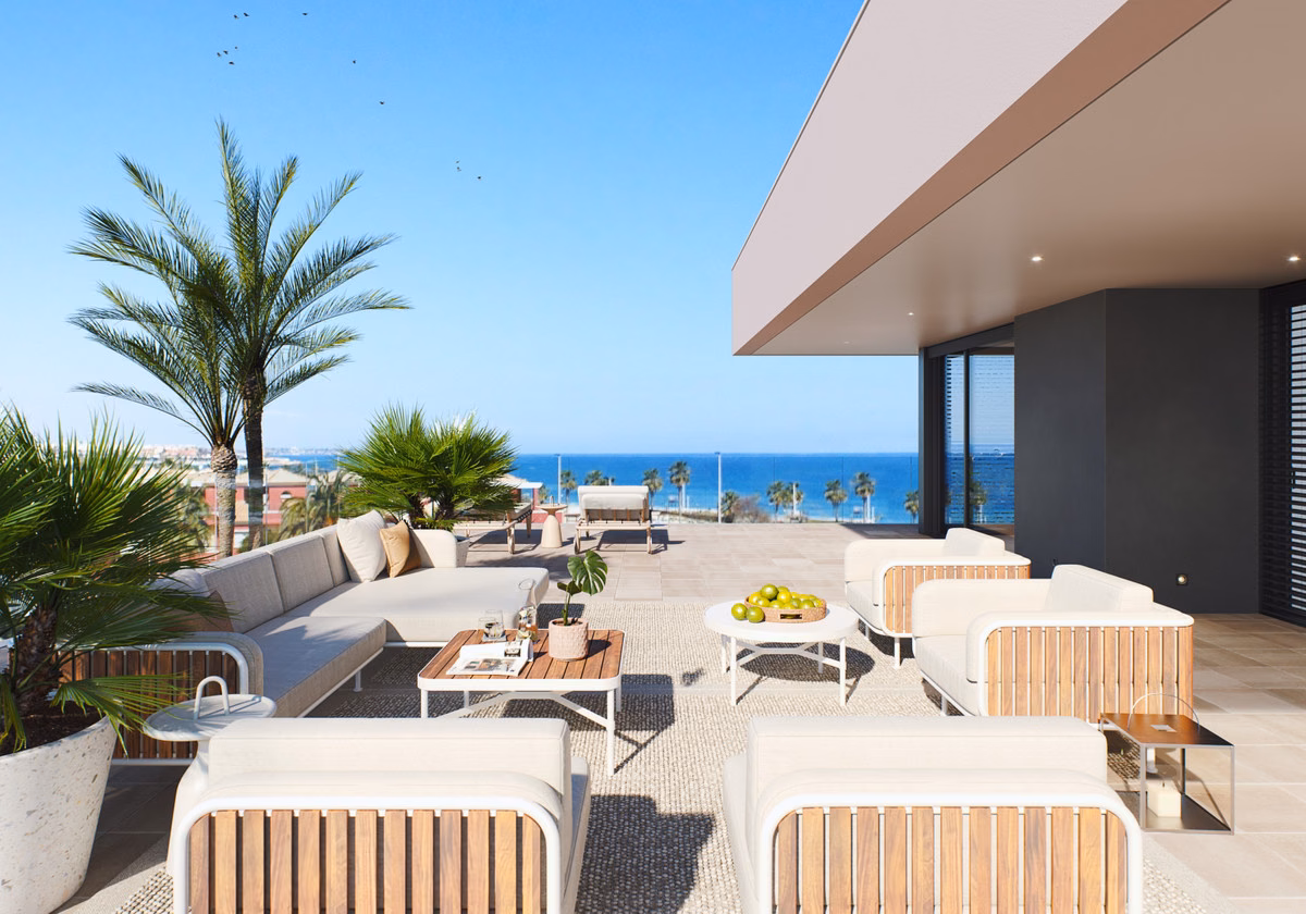 Dachsolarium mit Meerblick und Palmen, Villa Gladiolo