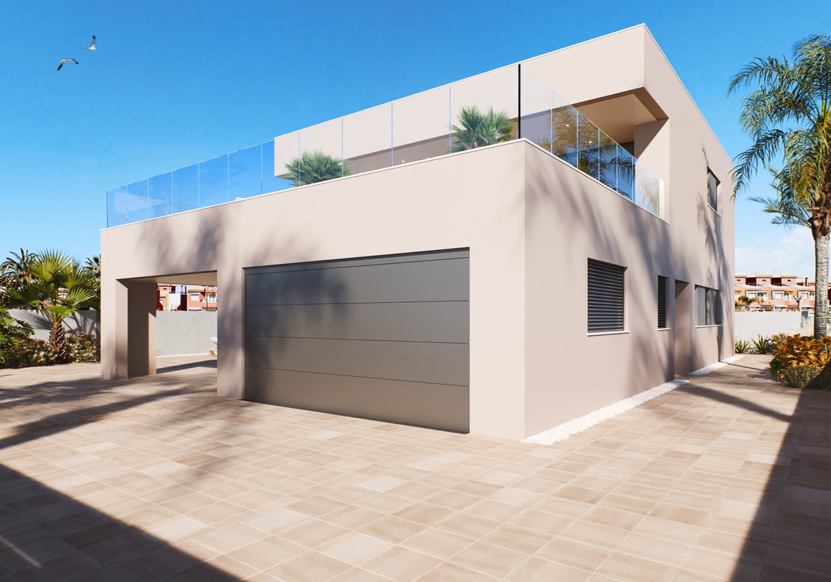 Straßenfassade mit Garage und Dachterrasse, Villa Gladiolo Torre de la Horadada