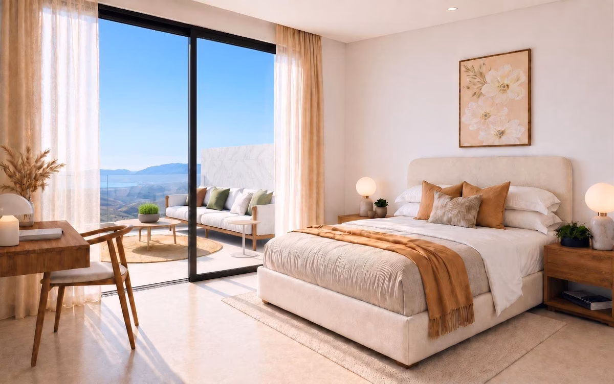 Bright bedroom with fitted wardrobes