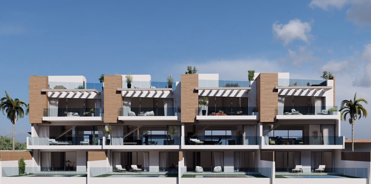 Street elevation with garages, Vista Linda villas Fuengirola