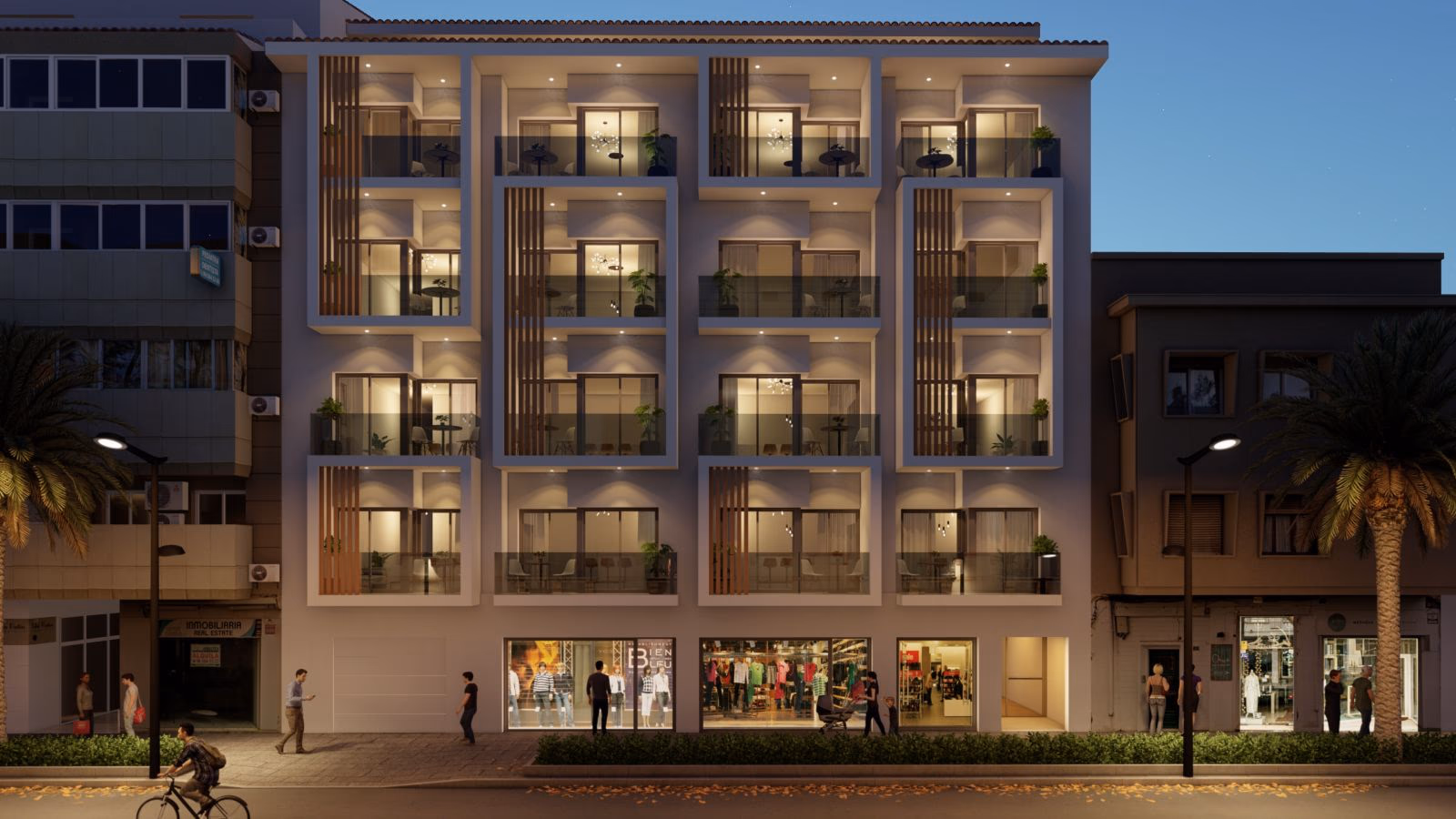 The Viva Altea Beach facade illuminated at dusk