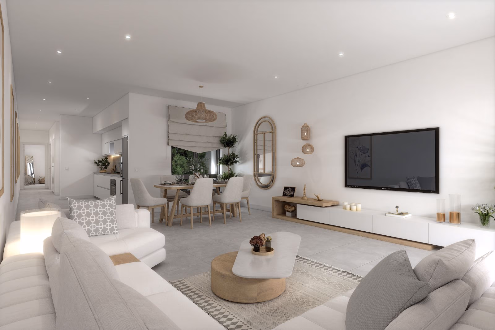 Spacious living and dining space open to the kitchen